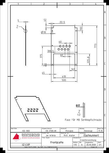 Technische Zeichnung Frontplatte