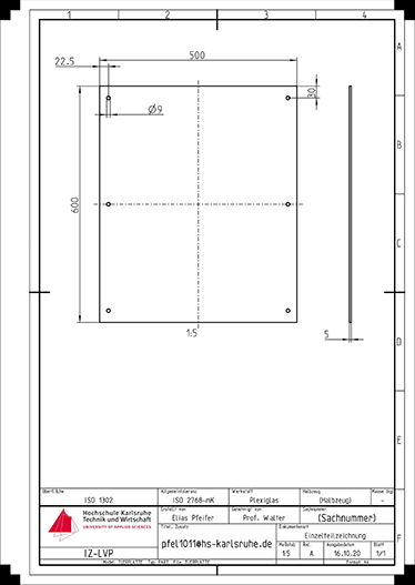 Technische Zeichnung Türplatte